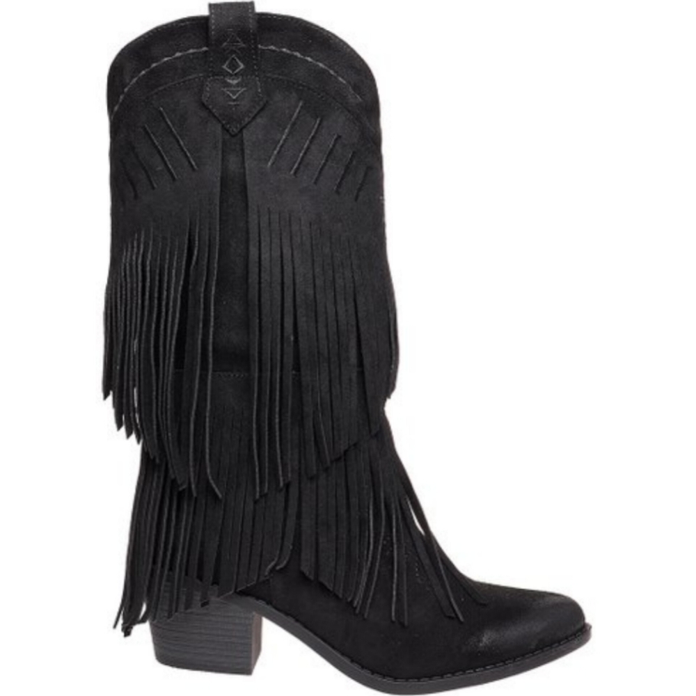 . Pierre Dumas Black Fringe Cowgirl Heeled Western/Country Boots